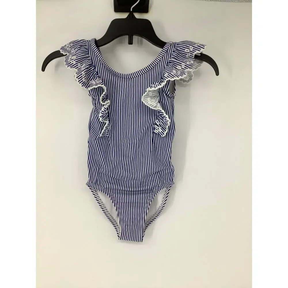 Gymboree Toddler Girl's 3T Blue & White Striped Eyelet One Piece Swimsuit OS35-5